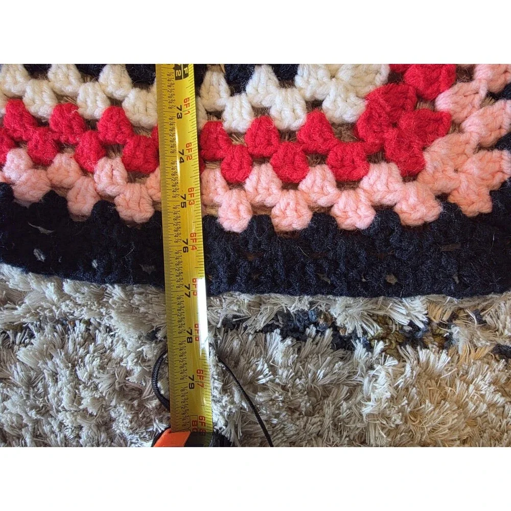 Vtg Crocheted Granny Square Afghan Lap Blanket Throw Multicolored 55x77